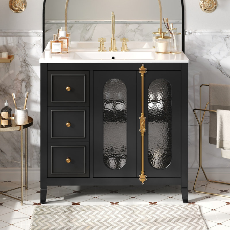 Meuble-lavabo de 36 po avec portes à fermeture douce et structure en bois massif