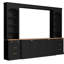 Meuble audio-vidéo rétro noir, meuble télé arqué de 106 po, rangement polyvalent avec armoires et tiroirs, structure de tiroir compatible avec panneaux de particules de 70 po
