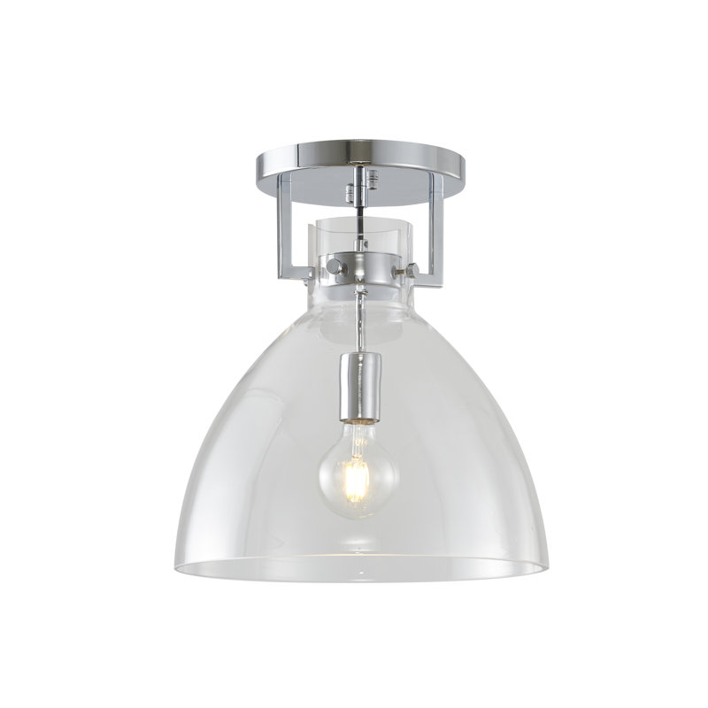 Plafonnier semi-encastré en métal chromé 1 lumière Anikan avec abat-jour en verre transparent, Chrome chrome