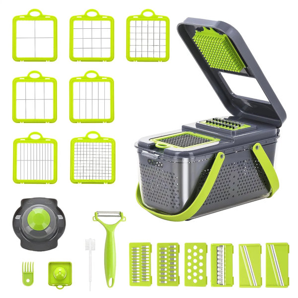 Kitchen Vegetable Chopper, 13-in-1 Food Cutter with 8 Stainless Steel Blades and