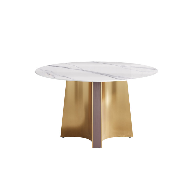 Table de salle à manger ronde en acier inoxydable, H 29,53 po x L 53,15 po x l 53,15 po, Snowy Mountains