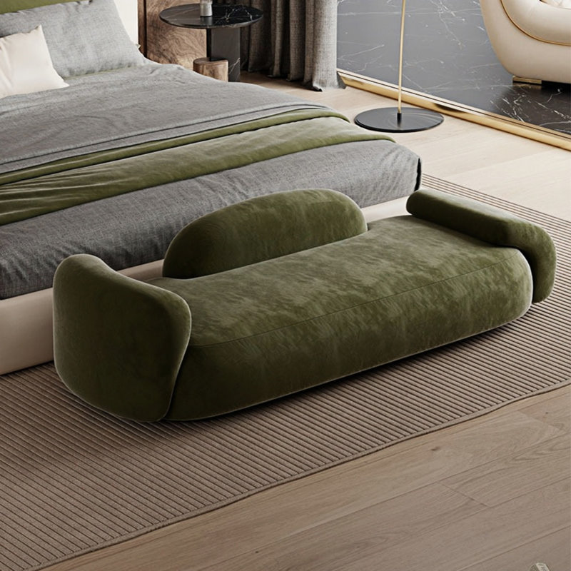 Banc rembourré en mélange de polyester Harnam, Vert, H 21,65 po x l 59,05 po x P 19,68 po