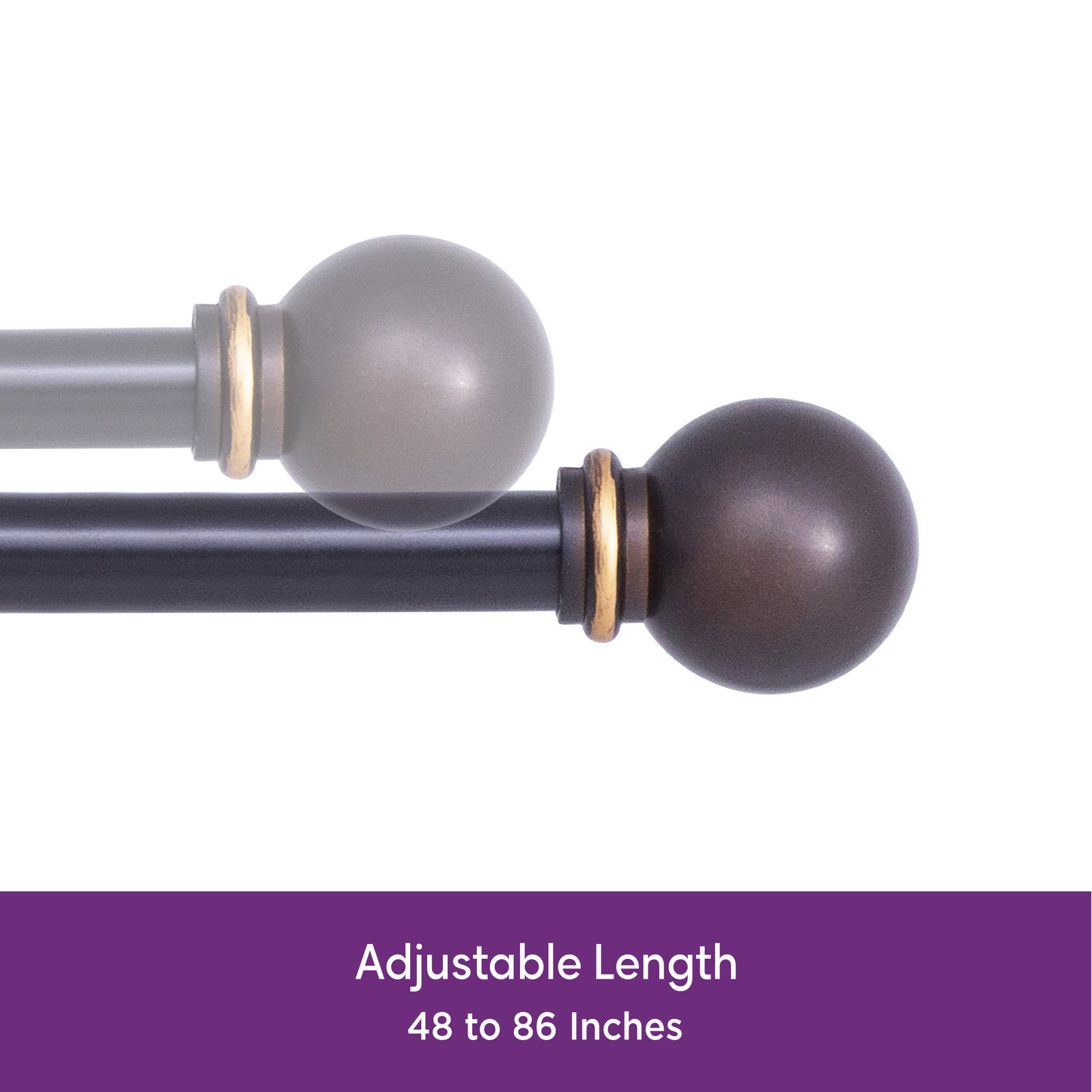Camptown Ball End Single Curtain Rod, 48" - 86" , Bronze