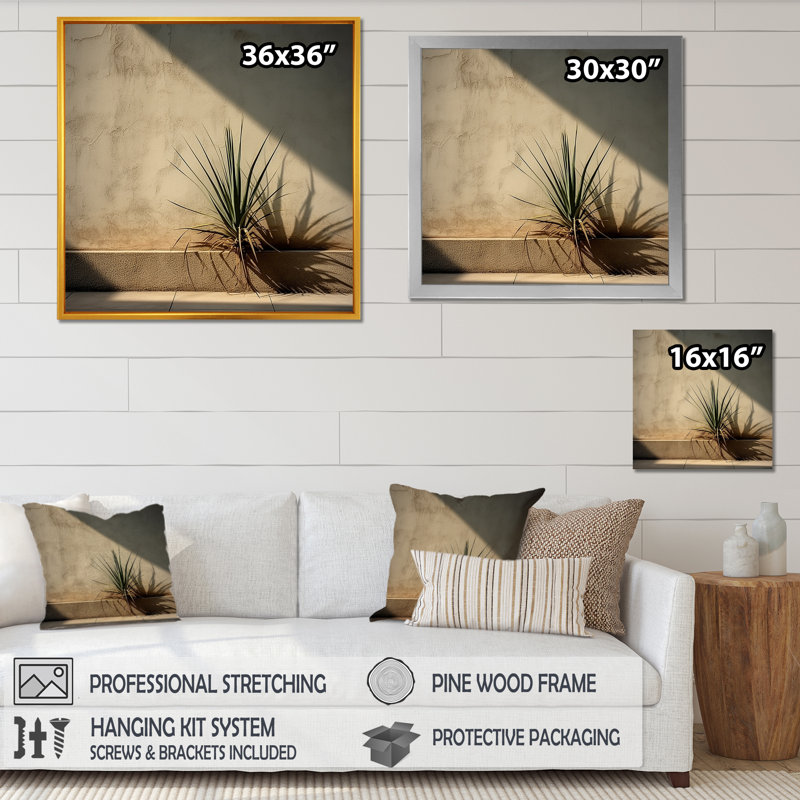 Plantes de minimalisme sur toile, H 24 po x l 24 po x P 1 po, Cadre flottant doré