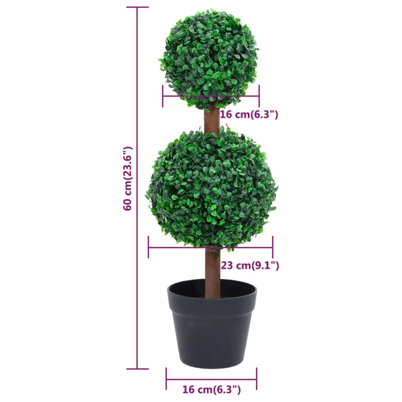 60cm Faux Boxwood Plant in Wood Pot