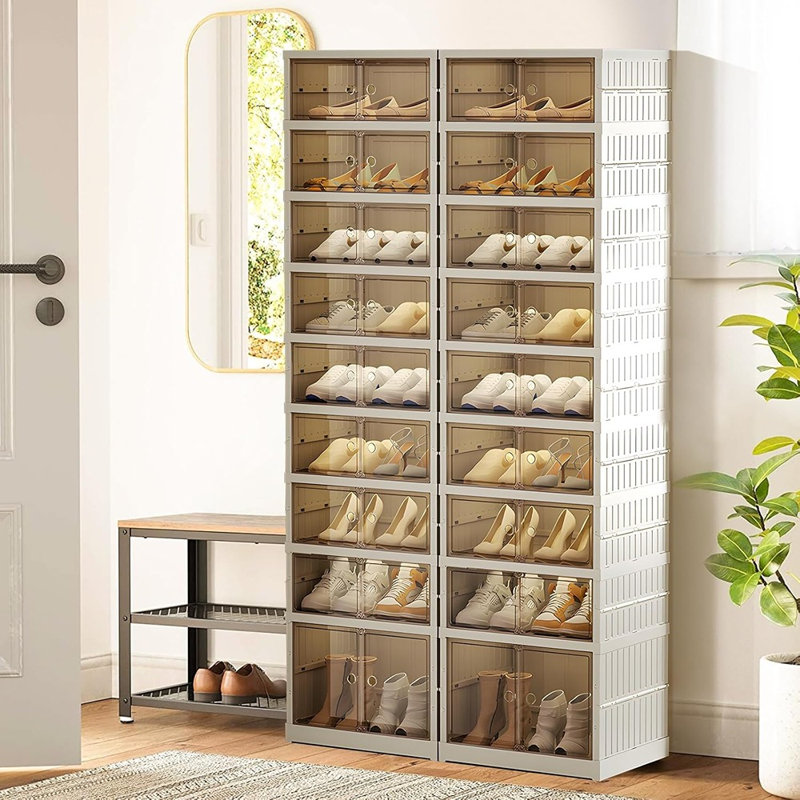 Range-chaussures à 9 niveaux - Armoire pliable et empilable pour 36 paires, avec portes doubles pour le vestibule