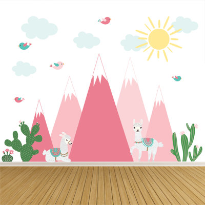 Adhésif décoratif montagne, lama et cactus