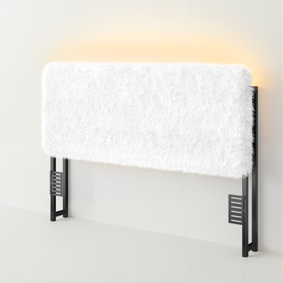 Cloud Fluff Headboard for Twin Size Bed with Storage, Faux Fur Upholstered Head Board with USB & Type C Port, 60,000 DIY Color of LED Light Height Adjustable, Sturdy, Easy Assembly