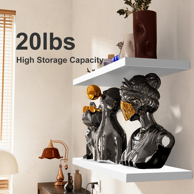 Elbur Manufactured Wood Floating Shelves , White, 1.5" H x 23.6" W x 6.7" D