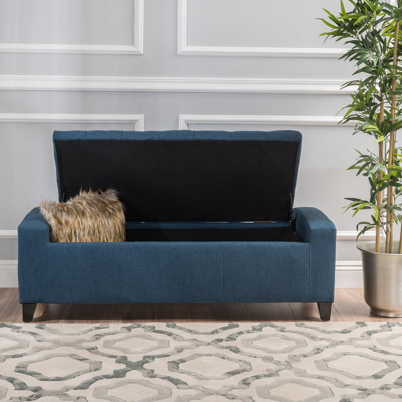 Dovan Fabric Upholstered Storage Bench, Navy Blue