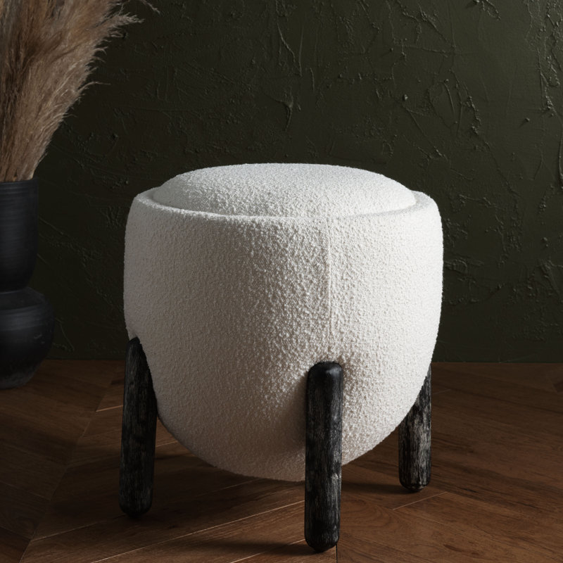 Leonor Upholstered Ottoman, Ivory Boucle, Black