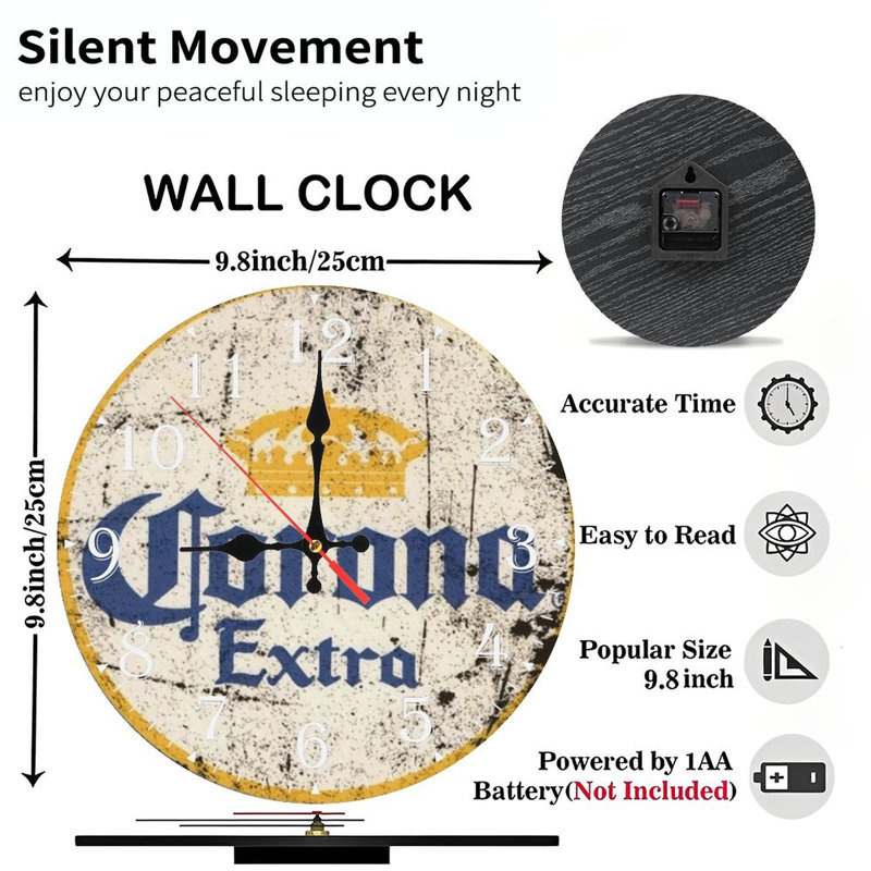 Horloge murale en bois 10 po, mouvement silencieux, à piles (piles AA non incluses), décor artistique, parfait pour les décorations