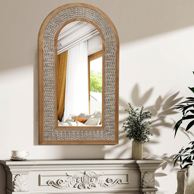 Miroir décoratif arqué en bois massif, 46 po x 26 po