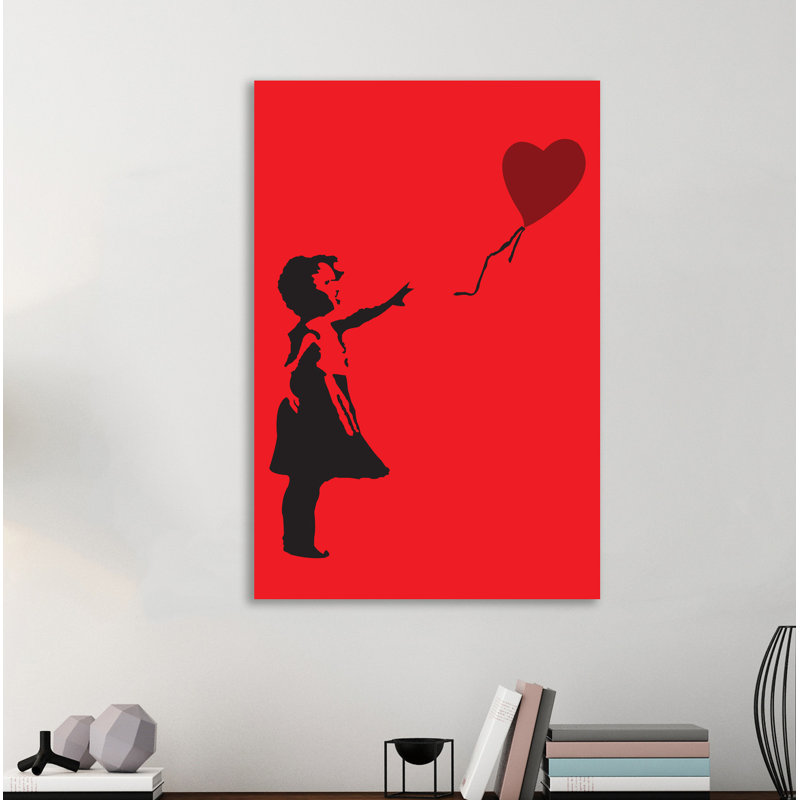 Balloon Girl On Red by Banksy - Wrapped Canvas Print, 76cm H x 51cm W x 4cm D