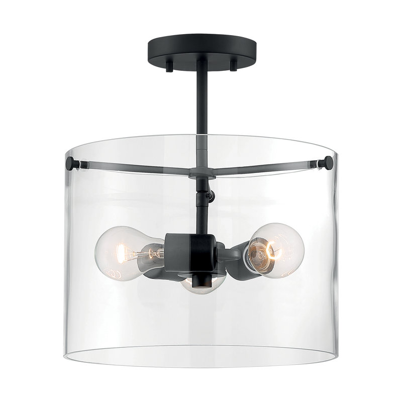 Plafonnier semi-encastré à 3 lumières 11,75 po Barines, Noir mat