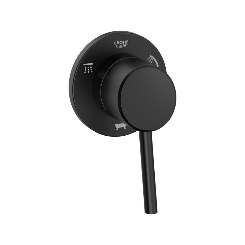 Garniture de robinet de douche à inverseur à 3 voies à poignée simple Concetto ™, Noir mat