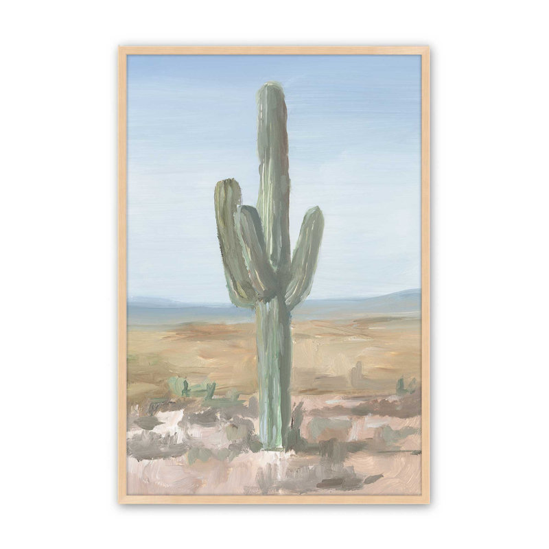 Cactus Saguaro intemporel I, H 25 po x l 19 po, Cadre ouvert en érable brut