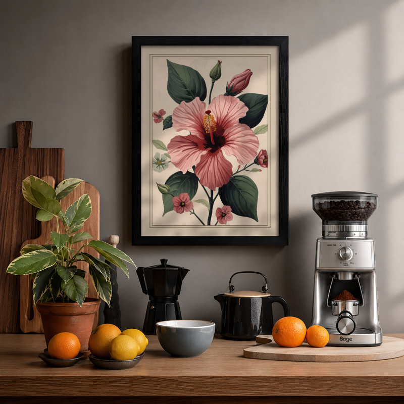 Hibiscus Study Botanical - Framed Print, A1 - 84.1 x 59.4 cm, Black