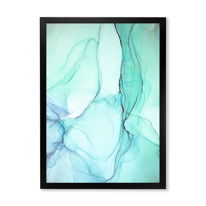 «Turquoise and Green Marble Waves II», œuvre d'art moderne sur toile, H 40 po x l 30 po x P 1,5 po