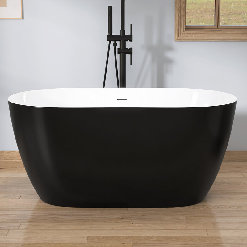 Acrylic Freestanding Bathtub 51'' x 28'' Stand Alone  Deep Soaking Tub with Pop-up Center Drain, Black