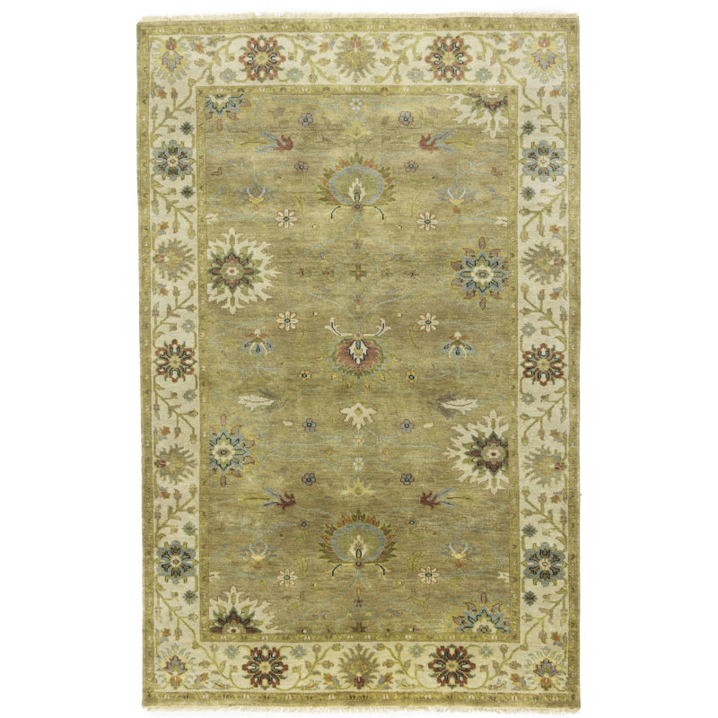 Tapis oriental brun clair à motif floral Osh Chobi Peshawar, Rectangle 5 pi x 7 pi 10 po