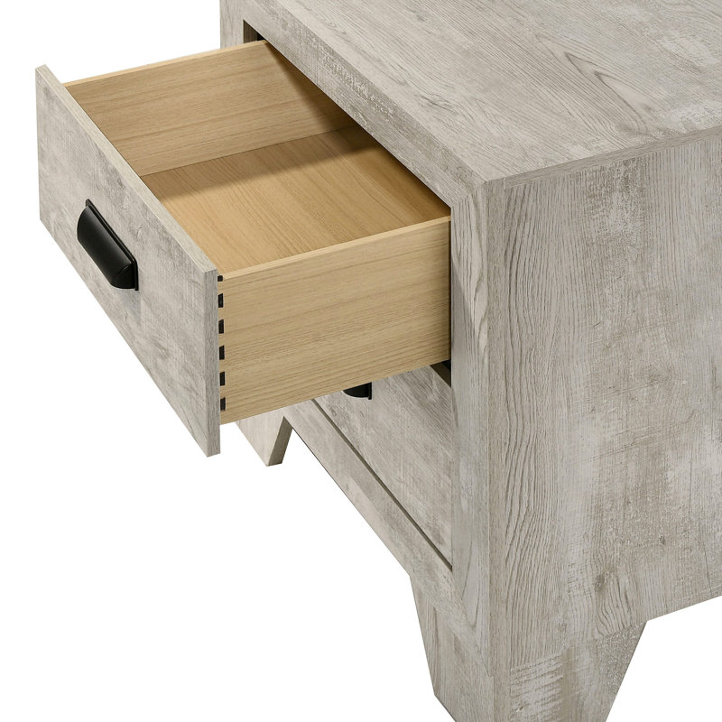 Table de chevet 1 tiroir 2 pièces avec quincaillerie en métal et bois blanchi