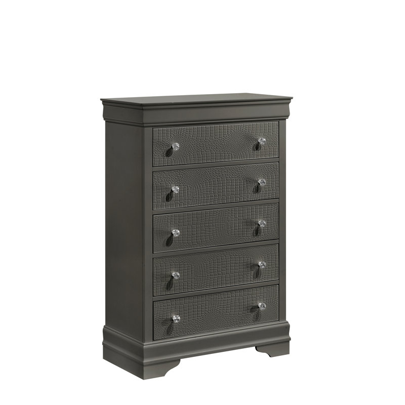 Commode 5 tiroirs Blaze, Gris métallisé