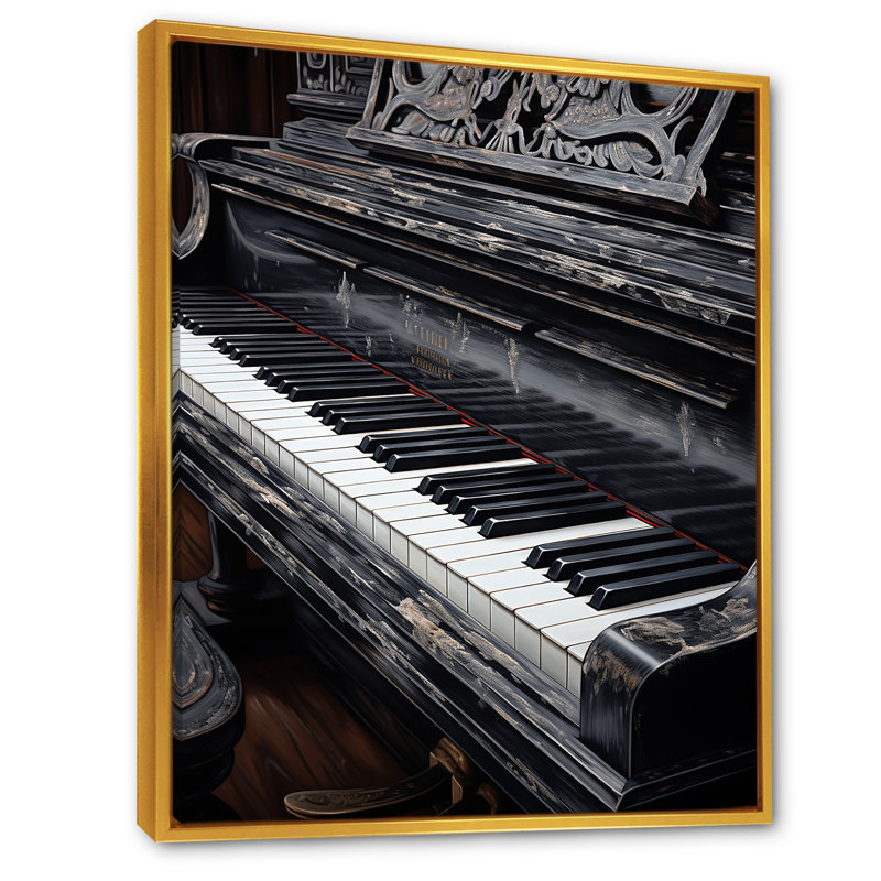 «Black and White Piano Keys To Serenity I», reproduction sur toile, Cadre flottant doré, H 40 po x l 30 po x P 1,5 po