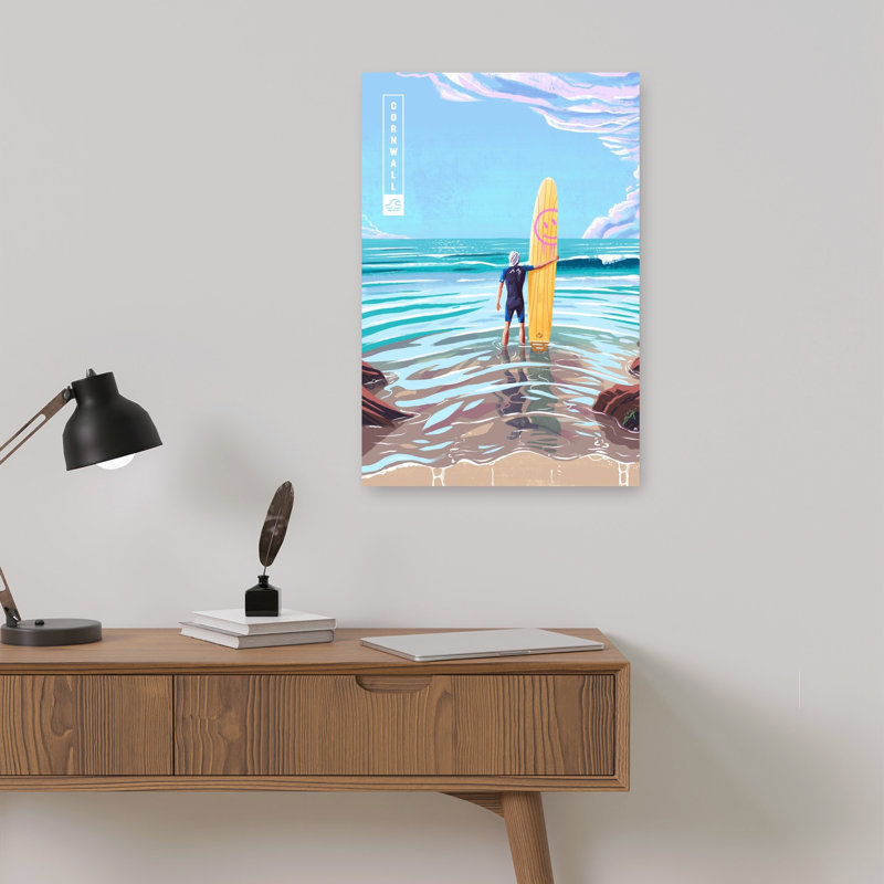 Cornwall Surf View Peaceful Tranquil Abstract Coastal Wall Art Print 1 Piece Wrapped Canvas Wall Art, 45.72cm H x 30.48cm W
