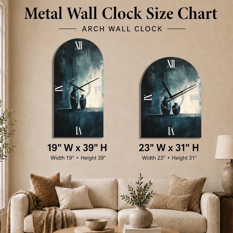 Horloge murale en métal Moody Pottery Shadow Forms I - Arch Zen, imprimée sur métal, H 39 po x l 19 po - Arche