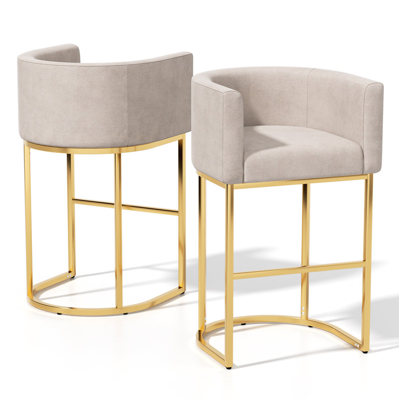 Counter Height Bar Stools, Modern Barrel Counter Stools Upholstered Accent Barstools With Footrest, White