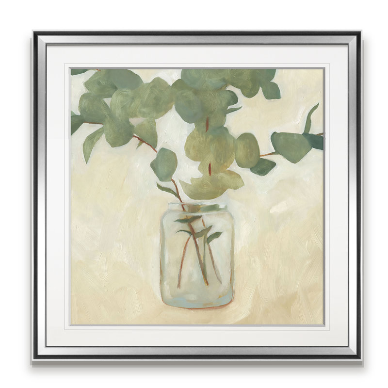 « greens still life ii », peinture, H 16 po x l 16 po x P 1,5 po, Encadrement argenté