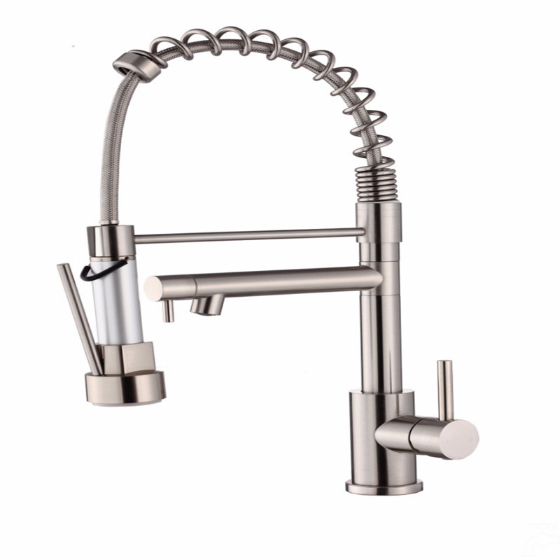 Kitchen Faucet With Pull Down Sprayer, Touch On Single Handle 2- Function Stainless Steel Spring Neck, Single Hole Installation