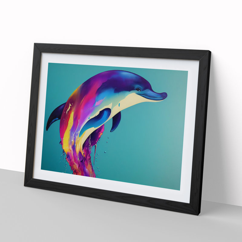 Colourful Dolphin Abstract - Single Picture Frame Print, Black, 46cm H x 64cm W x 2cm D