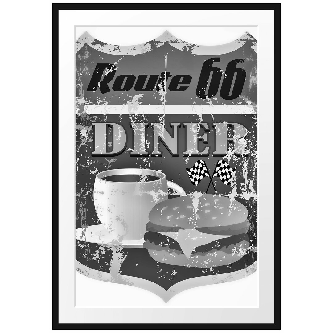 Gerahmtes Poster Altes Route 66 Schild Diner