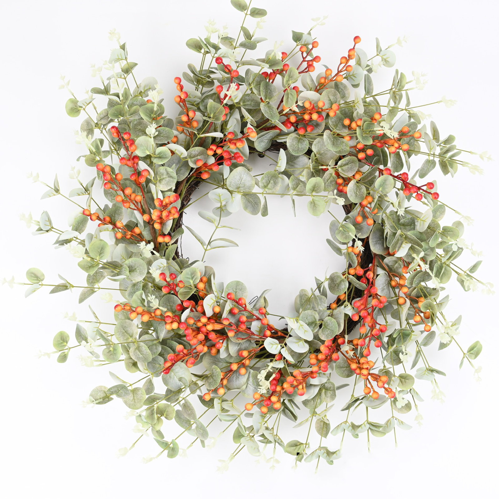 26" Every Day Eucalyptus Berry Wreath for Front Door , Orange/Green