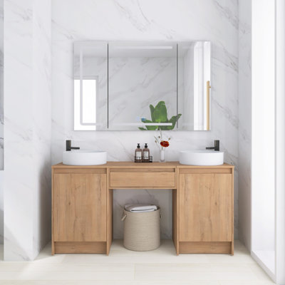 64 Inch Freestanding Bathroom Vanity combo With Art Ceramic Sink and Storage Cabinet, Soft Close Doors & Drawer