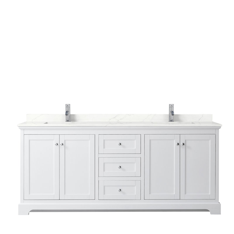 Ensemble de meuble-lavabo double 80 po Avery, Blanc, Chrome poli, Quartz Giotto