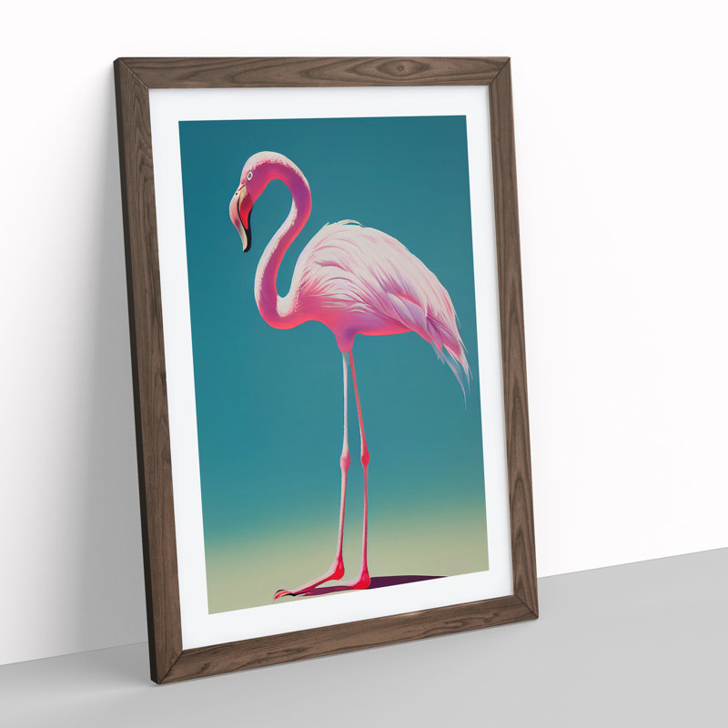 Solo Flamingo - Framed Print, 64cm H x 46cm W x 2cm D, Walnut