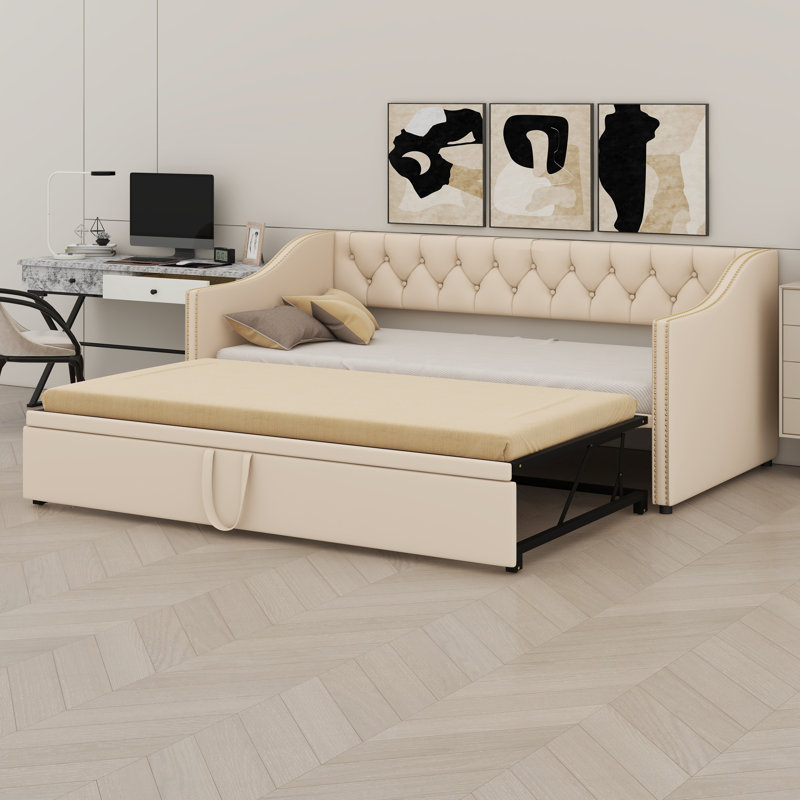 Lit de jour rembourré avec couchette, Beige