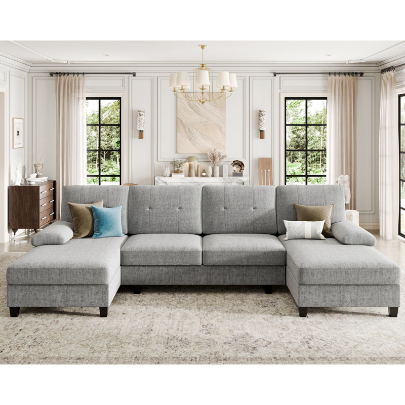 Canapé modulaire rembourré 3 pièces 3 pièces, Mélange de coton gris foncé