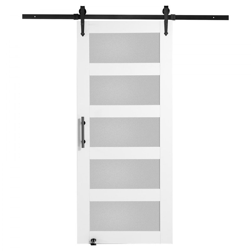 Porte de grange et ensemble de quincaillerie, porte de grange coulissante en bois et en verre de 84 po, en douceur et silencieusement