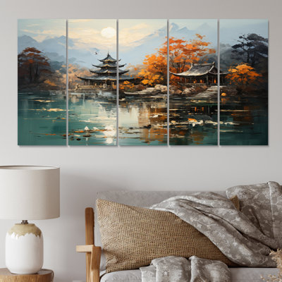 Art asiatique, paysage impérial III, 5 pièces