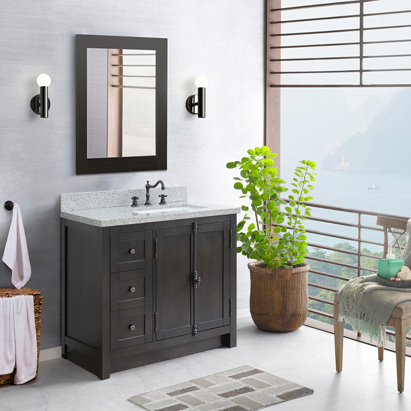Ensemble de meuble-lavabo simple 37 po Calsbeck, Brun cendré, Granite