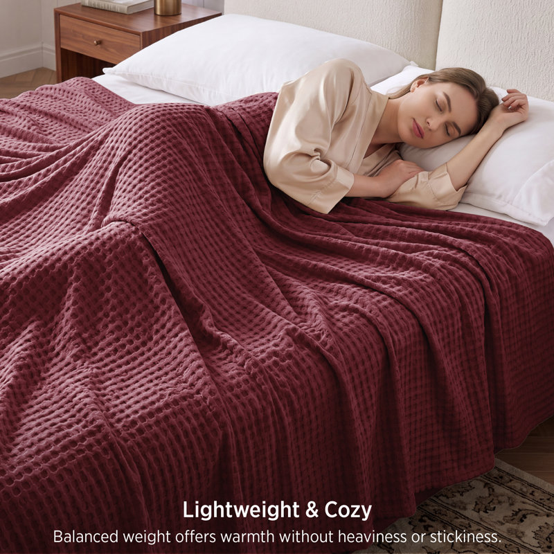 Bedsure Cotton & Rayon from Bamboo Waffle Blanket, Lightweight and Breathable for Year-Round Comfort, King, Tibetan Red