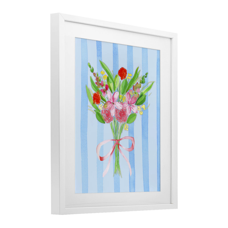 «Bright Springy Bouquet Stripes», reproduction encadrée sous verre, conception de Nina Jacobs, H 16 po x l 13 po