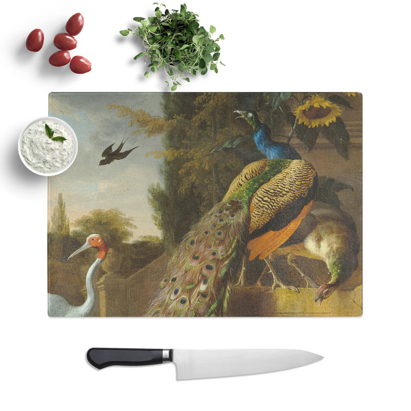 Peacocks by Melchior d'Hondecoeter Chopping Board, 0.4cm H x 28.5cm W x 39cm L