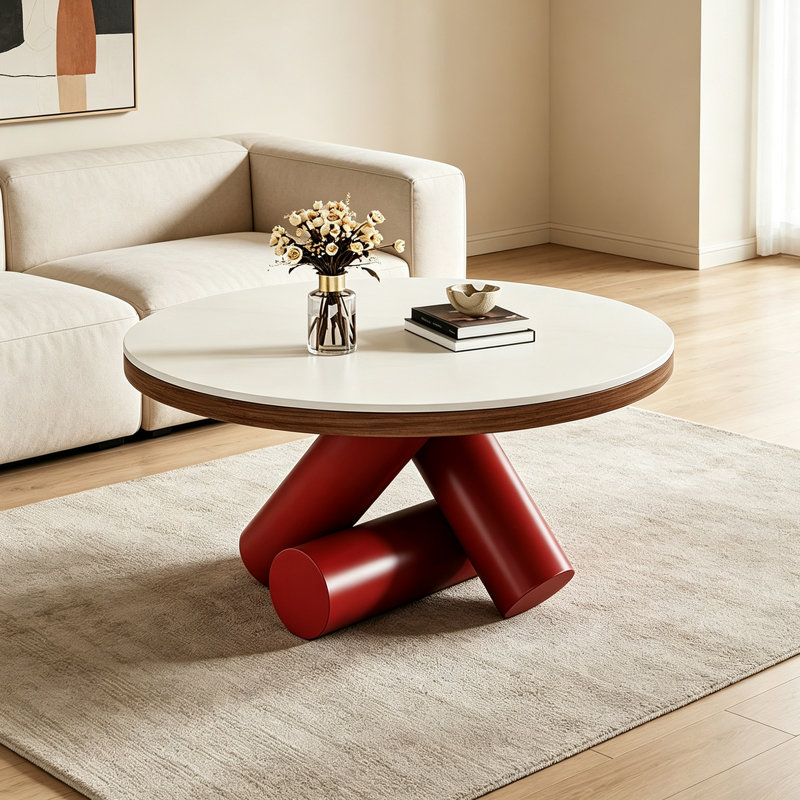 Table basse légère de luxe avec support en acier au carbone, Blanc, Rouge