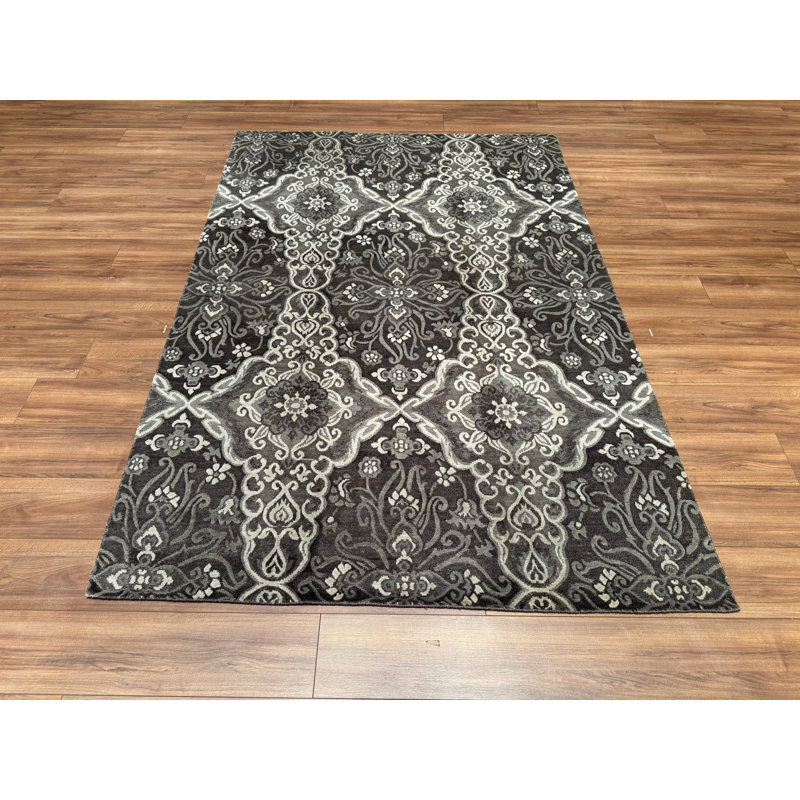 Original Hand Knotted Traditional Pattern Gray Wool Rug