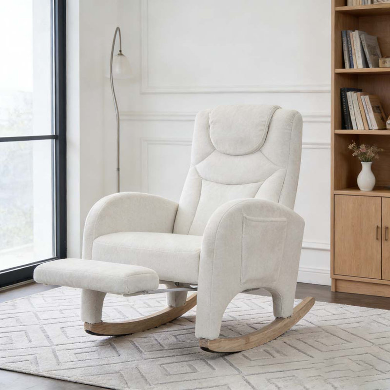 Chaise berçante avec repose-pieds réglable, Ours en peluche ivoire